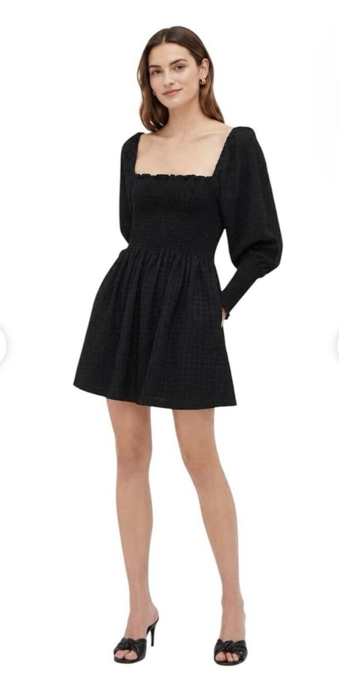 Hil House The Nap Dress Grace Mini Pansy Textured Black Size SMALL NEW $198